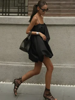 Best Solid Sleeveless Balloon Cami Dress Black Dresses|Casual Dresses