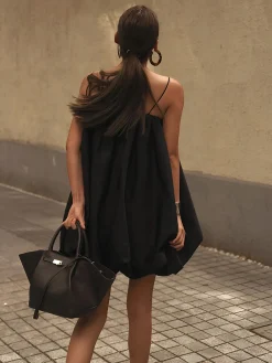 Best Solid Sleeveless Balloon Cami Dress Black Dresses|Casual Dresses
