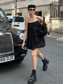 Best Solid Sleeveless Balloon Cami Dress Black Dresses|Casual Dresses