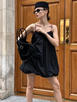 Best Solid Sleeveless Balloon Cami Dress Black Dresses|Casual Dresses