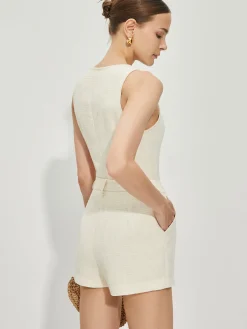 Best Solid Sleeveless Tweed Shorts Set Shorts Sets|Shorts