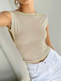 New Solid Snug Backless Top T-shirts|Tops