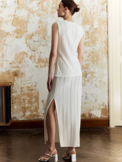 Best Solid Split Front Tie Skirt Set Skirt Sets|Long Sleeve Sets