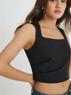 New Solid Square Neck Pleated Tank Top Tank Tops & Camis|Tops