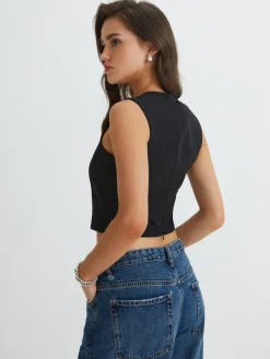 New Solid Square Neck Pleated Tank Top Tank Tops & Camis|Tops