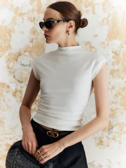 Discount Solid Stand Collar Slim T-Shirt T-shirts|Tops