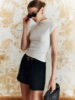 Discount Solid Stand Collar Slim T-Shirt T-shirts|Tops