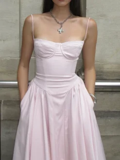 Hot Solid Sweetheart Neckline Cami Midi Dress Casual Dresses|Cocktail & Party Dresses