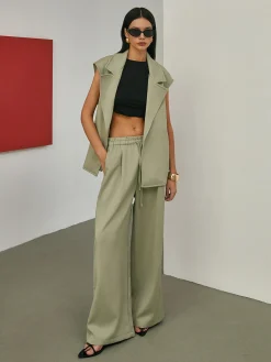 Online Solid Tailored Belted Vest Outerwear|Vests