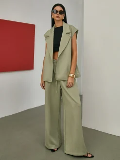 Online Solid Tailored Belted Vest Outerwear|Vests