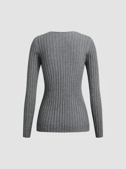 Outlet Solid Textured V-neck Knit Top Sweater Tops|Sweaters & Cardigans