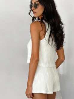 Best Solid Tie Front Vest With Shorts Set Shorts Sets|Shorts
