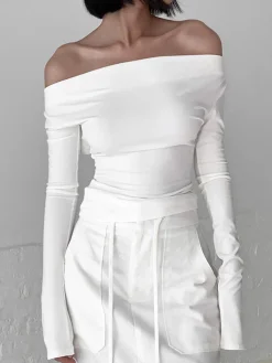 Online Solid Tied Open Back Long Sleeve Slinky Top T-shirts|Tops