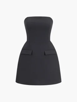 Discount Solid Tube Mini Dress Black Dresses|Casual Dresses