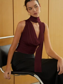 Best Solid Twist Front Sleeveless Blouse Blouses & Shirts|Tops