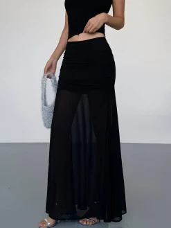 Outlet Solid Two Layer Maxi Skirt Skirts|Bottoms