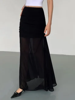 Outlet Solid Two Layer Maxi Skirt Skirts|Bottoms