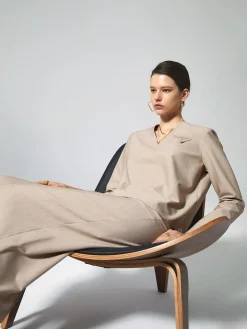 Online Solid V-neck Belted Two Piece Skirt Set Skirt Sets|Long Sleeve Sets