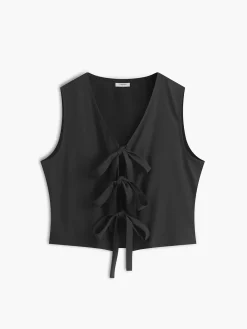 Discount Solid V-Neck Tie Front Vest Vests|Tank Tops & Camis
