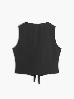 Discount Solid V-Neck Tie Front Vest Vests|Tank Tops & Camis