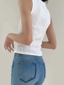 Clearance Solid Wavy Textured Tank Top Knitwear|Tops