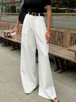 Hot Solid Wide Leg Pants Without Belt Pants|Wide Leg