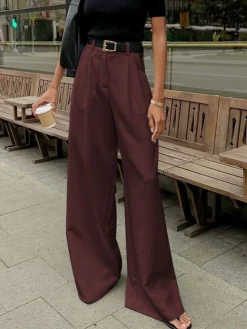 Hot Solid Wide Leg Pants Without Belt Pants|Wide Leg