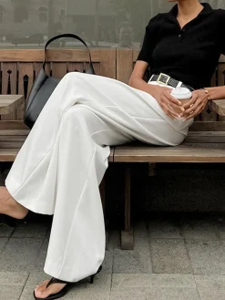 Hot Solid Wide Leg Pants Without Belt Pants|Wide Leg