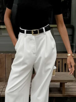 Hot Solid Wide Leg Pants Without Belt Pants|Wide Leg