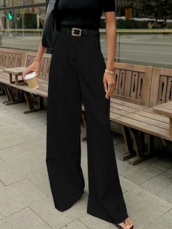Hot Solid Wide Leg Pants Without Belt Pants|Wide Leg