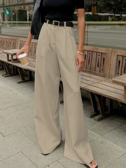 Hot Solid Wide Leg Pants Without Belt Pants|Wide Leg