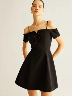 Best Spaghetti Strap Bow Zipper Dress Black Dresses|Cocktail & Party Dresses