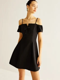 Best Spaghetti Strap Bow Zipper Dress Black Dresses|Cocktail & Party Dresses