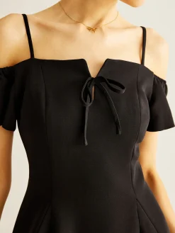 Best Spaghetti Strap Bow Zipper Dress Black Dresses|Cocktail & Party Dresses