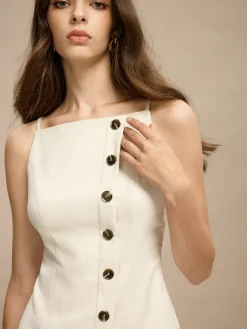 Online Spaghetti Strap Breasted Short Dress White Dresses|Casual Dresses