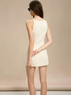 Online Spaghetti Strap Breasted Short Dress White Dresses|Casual Dresses