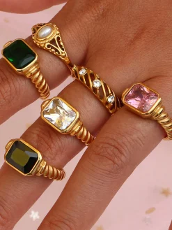 Online Spiral Stainless Gemstone Ring Rings & Bracelets|Accessories