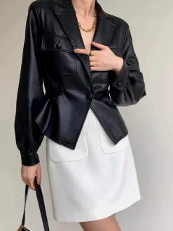 Hot Split Belted Faux Leather Jacket Outerwear|Jackets