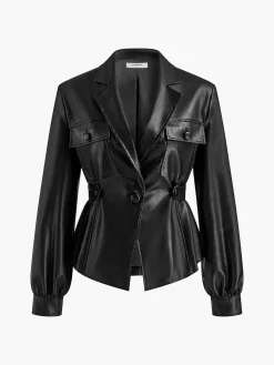 Hot Split Belted Faux Leather Jacket Outerwear|Jackets