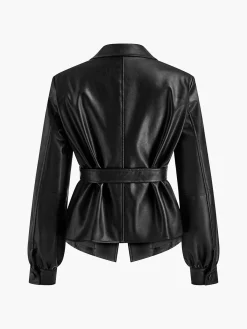 Hot Split Belted Faux Leather Jacket Outerwear|Jackets