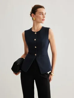 Clearance Split Button Down Slim Vest Outerwear|Vests