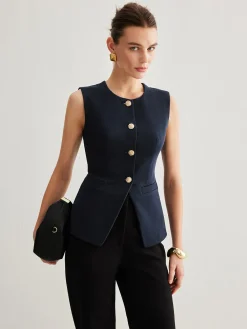 Clearance Split Button Down Slim Vest Outerwear|Vests