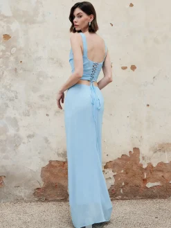 Best Split Chiffon Lace Up Skirt Set Skirt Sets|Long Sleeve Sets
