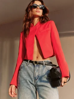 Outlet Split Crop Blazer Outerwear|Blazers