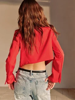 Outlet Split Crop Blazer Outerwear|Blazers