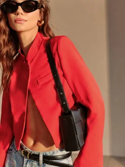 Outlet Split Crop Blazer Outerwear|Blazers