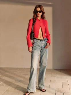 Outlet Split Crop Blazer Outerwear|Blazers