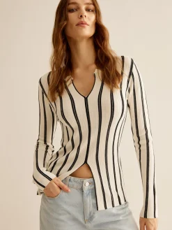 Online Split Pinstripe Slim Knit Top Sweater Tops|Sweaters & Cardigans