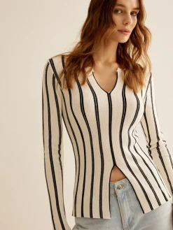 Online Split Pinstripe Slim Knit Top Sweater Tops|Sweaters & Cardigans