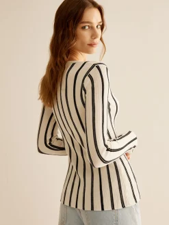 Online Split Pinstripe Slim Knit Top Sweater Tops|Sweaters & Cardigans